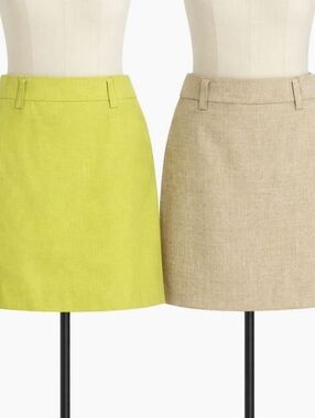 ANN TAYLOR Linen Cotton Skirt Bundle Chartreuse Green Tan Tweed Lot of Two
